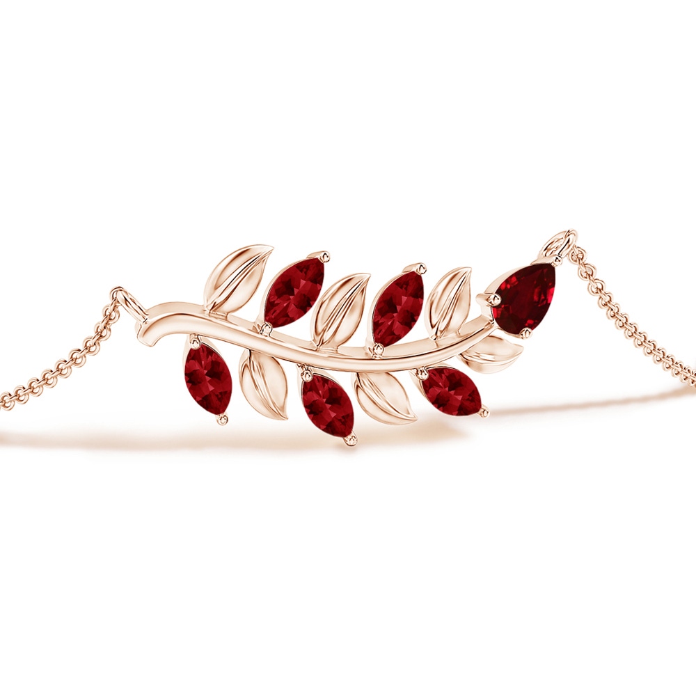 5x3mm AAAA Pear and Marquise Ruby Olive Branch Bracelet in Rose Gold Side 199