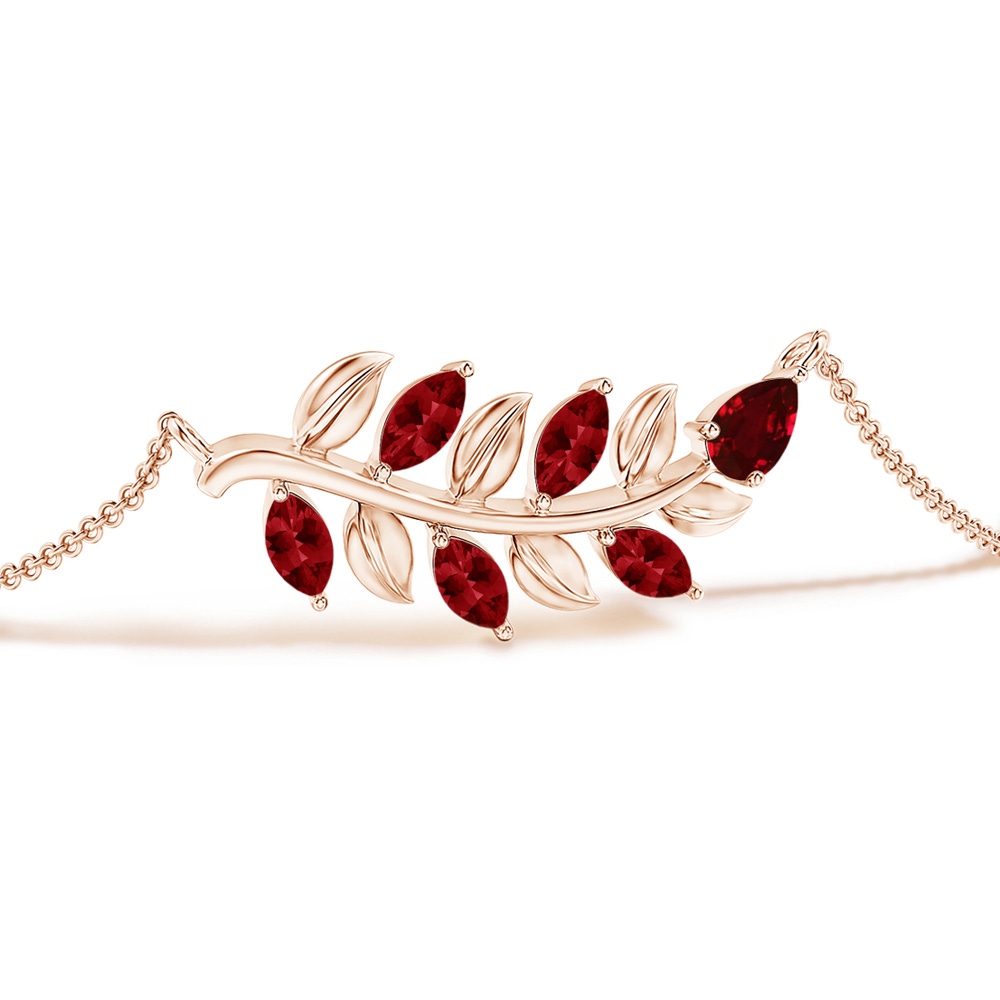 5x3mm Lab-Grown Pear and Marquise Ruby Olive Branch Bracelet in Rose Gold - side 199