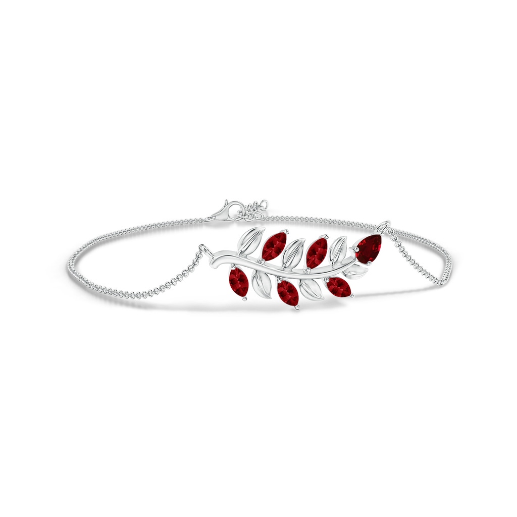 5x3mm Lab-Grown Pear and Marquise Ruby Olive Branch Bracelet in White Gold