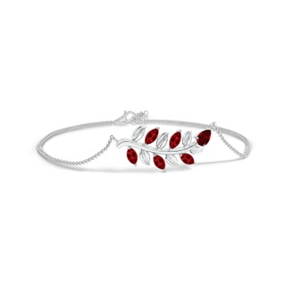5x3mm AAAA Pear and Marquise Ruby Olive Branch Bracelet in White Gold