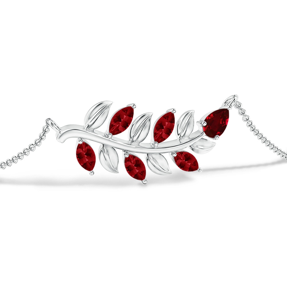5x3mm AAAA Pear and Marquise Ruby Olive Branch Bracelet in White Gold - side 199