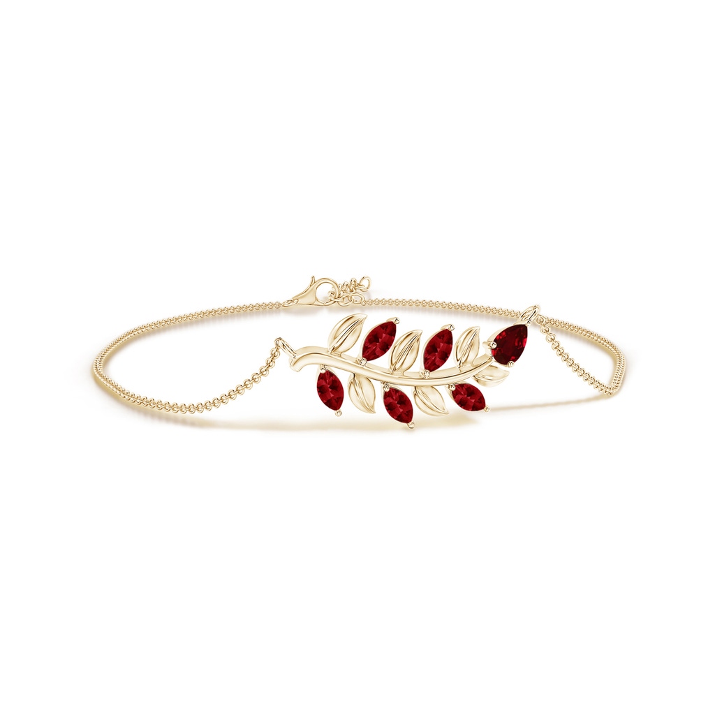 5x3mm AAAA Pear and Marquise Ruby Olive Branch Bracelet in Yellow Gold