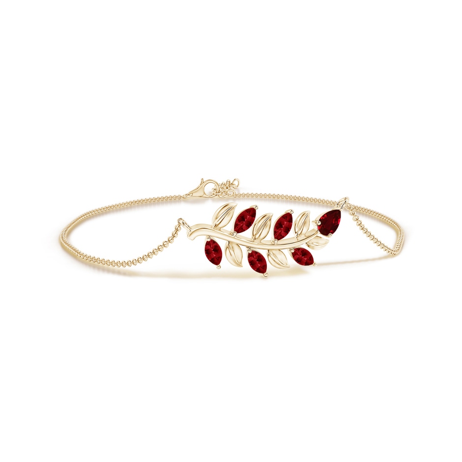 5x3mm AAAA Pear and Marquise Ruby Olive Branch Bracelet in Yellow Gold 