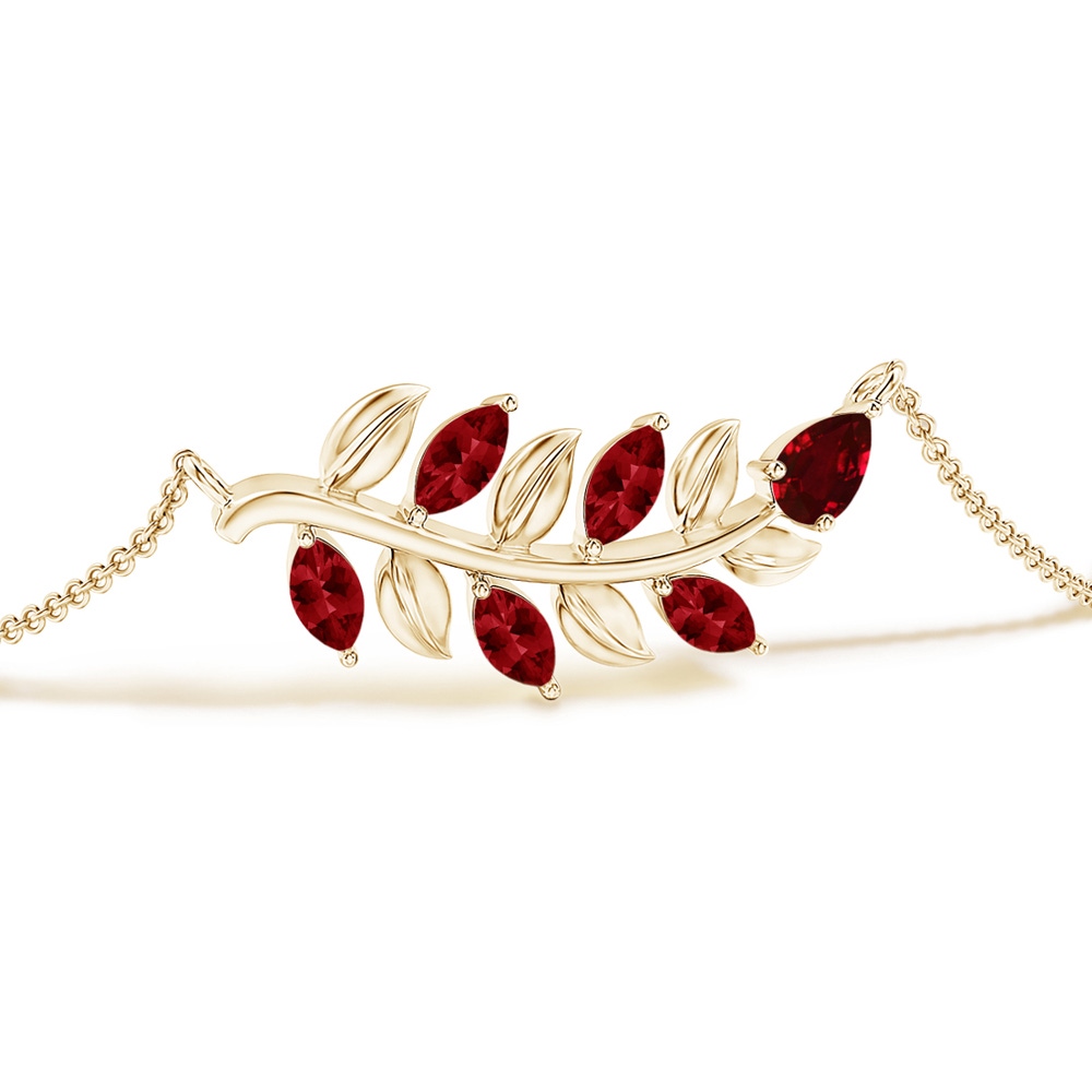 5x3mm Lab-Grown Pear and Marquise Ruby Olive Branch Bracelet in Yellow Gold - side 199