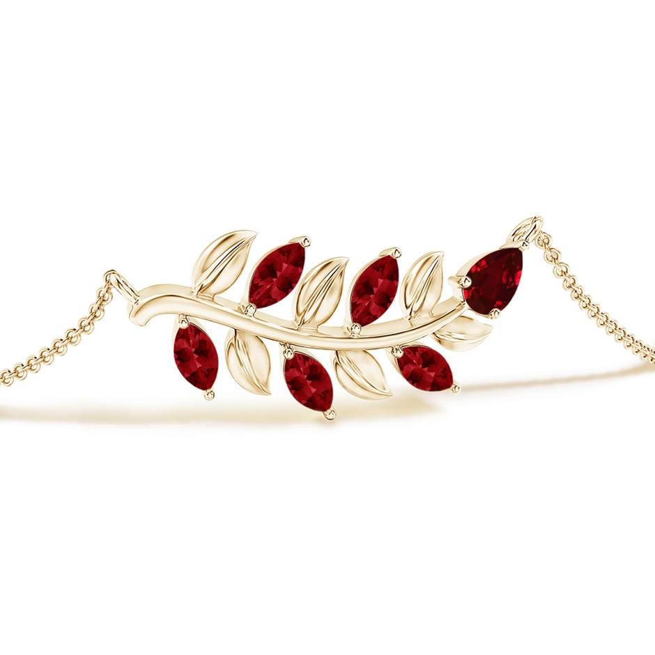 5x3mm AAAA Pear and Marquise Ruby Olive Branch Bracelet in Yellow Gold side 199