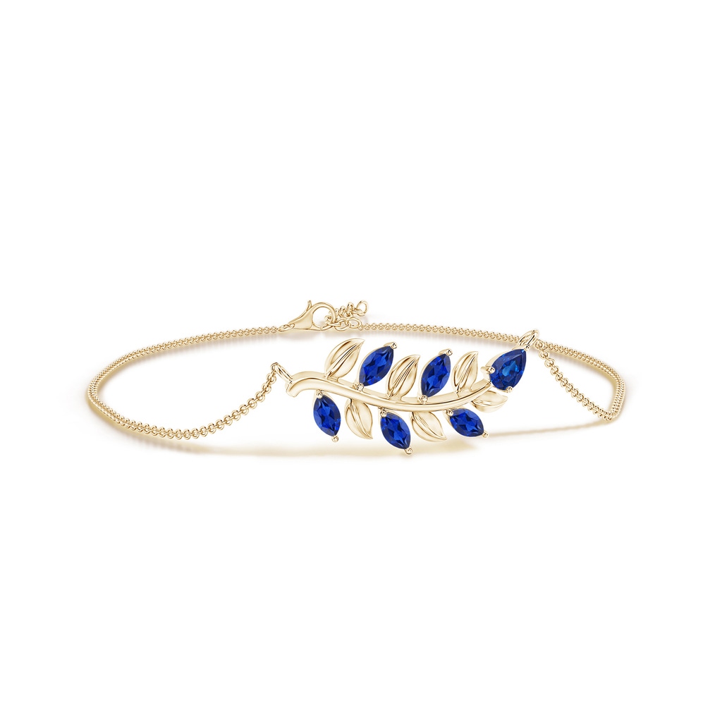 5x3mm AAA Pear and Marquise Sapphire Olive Branch Bracelet in Yellow Gold