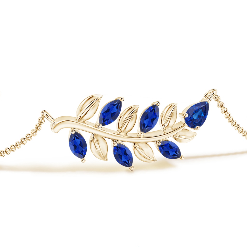 5x3mm AAA Pear and Marquise Sapphire Olive Branch Bracelet in Yellow Gold Side 199