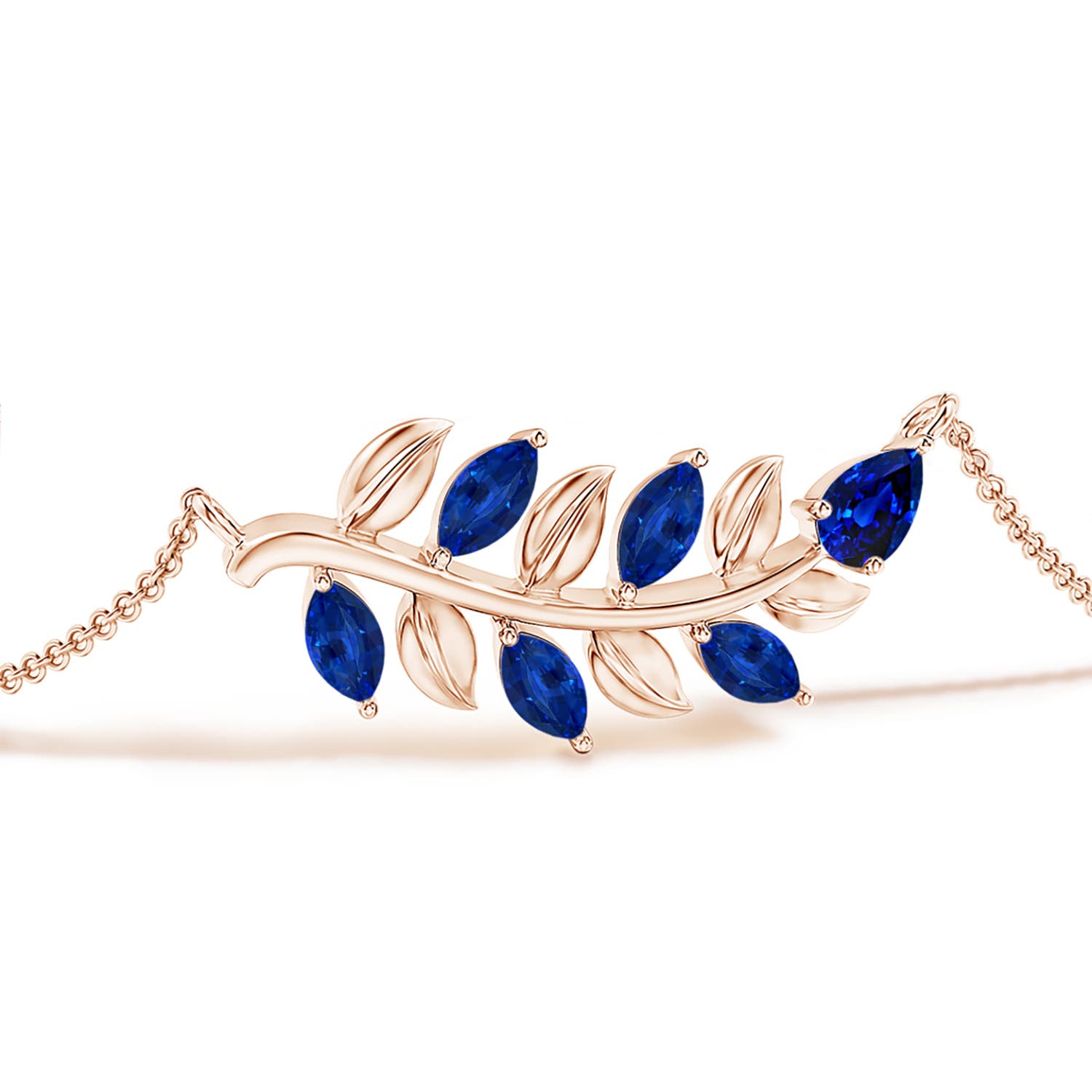 5x3mm AAAA Pear and Marquise Sapphire Olive Branch Bracelet in 18K Rose Gold