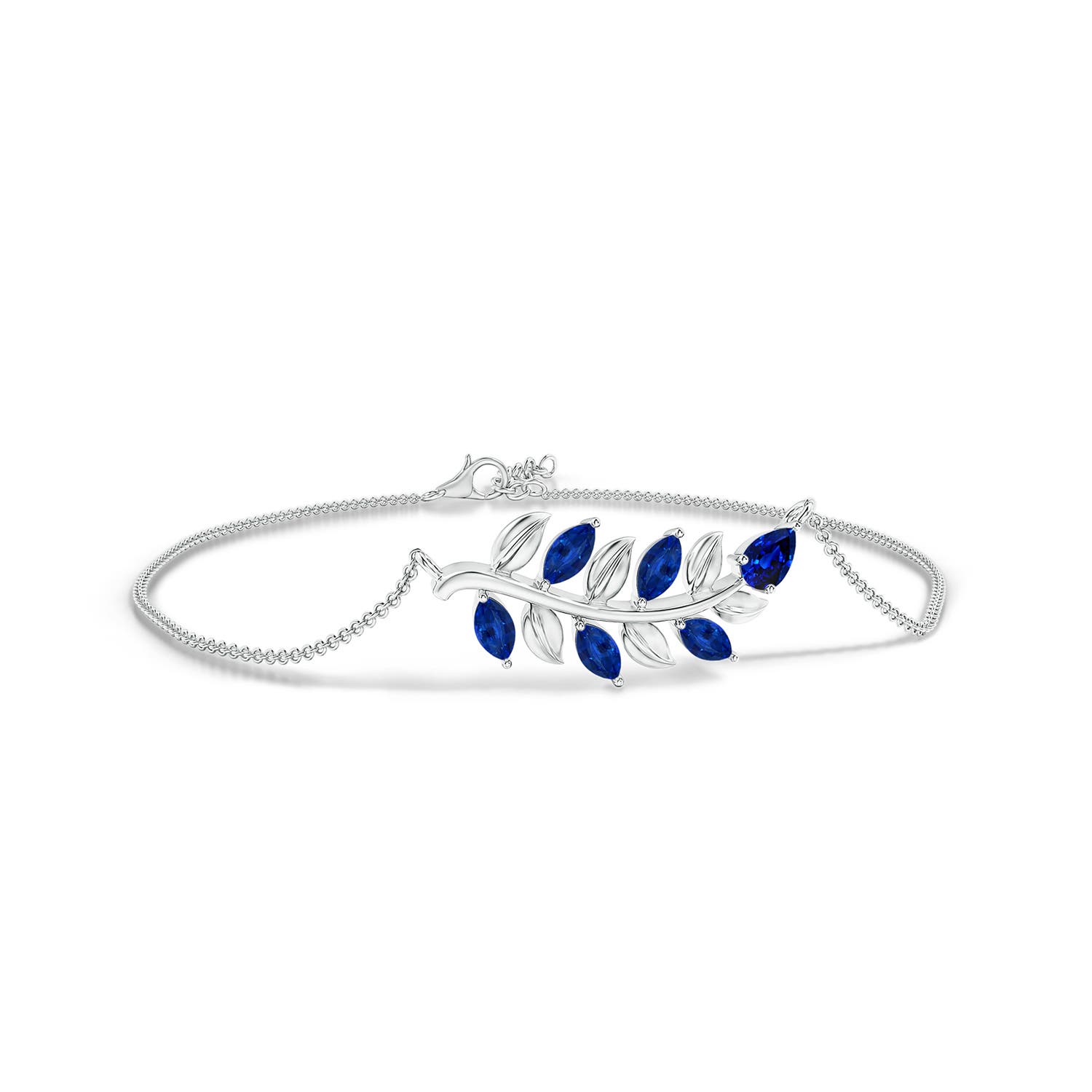 5x3mm AAAA Pear and Marquise Sapphire Olive Branch Bracelet in 18K White Gold