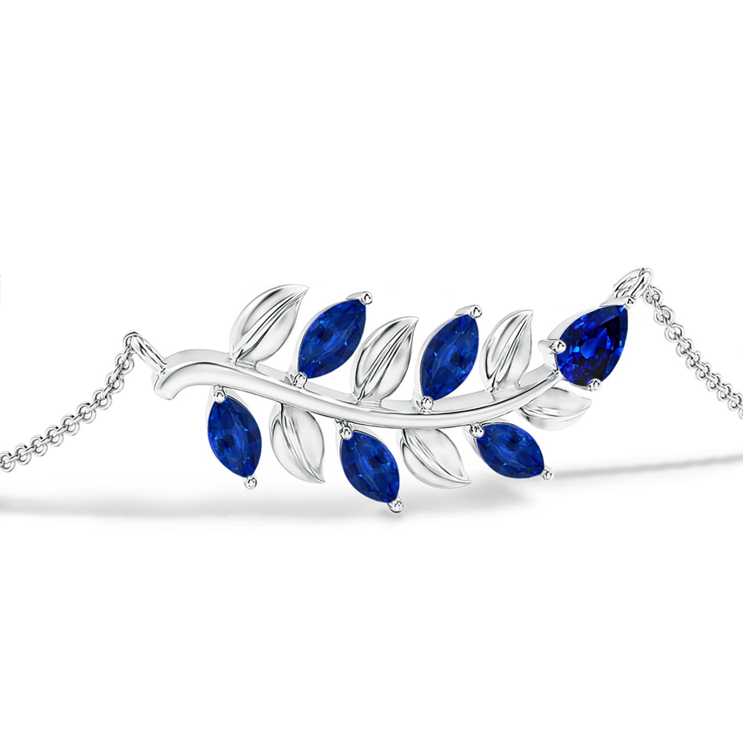 5x3mm AAAA Pear and Marquise Sapphire Olive Branch Bracelet in 18K White Gold