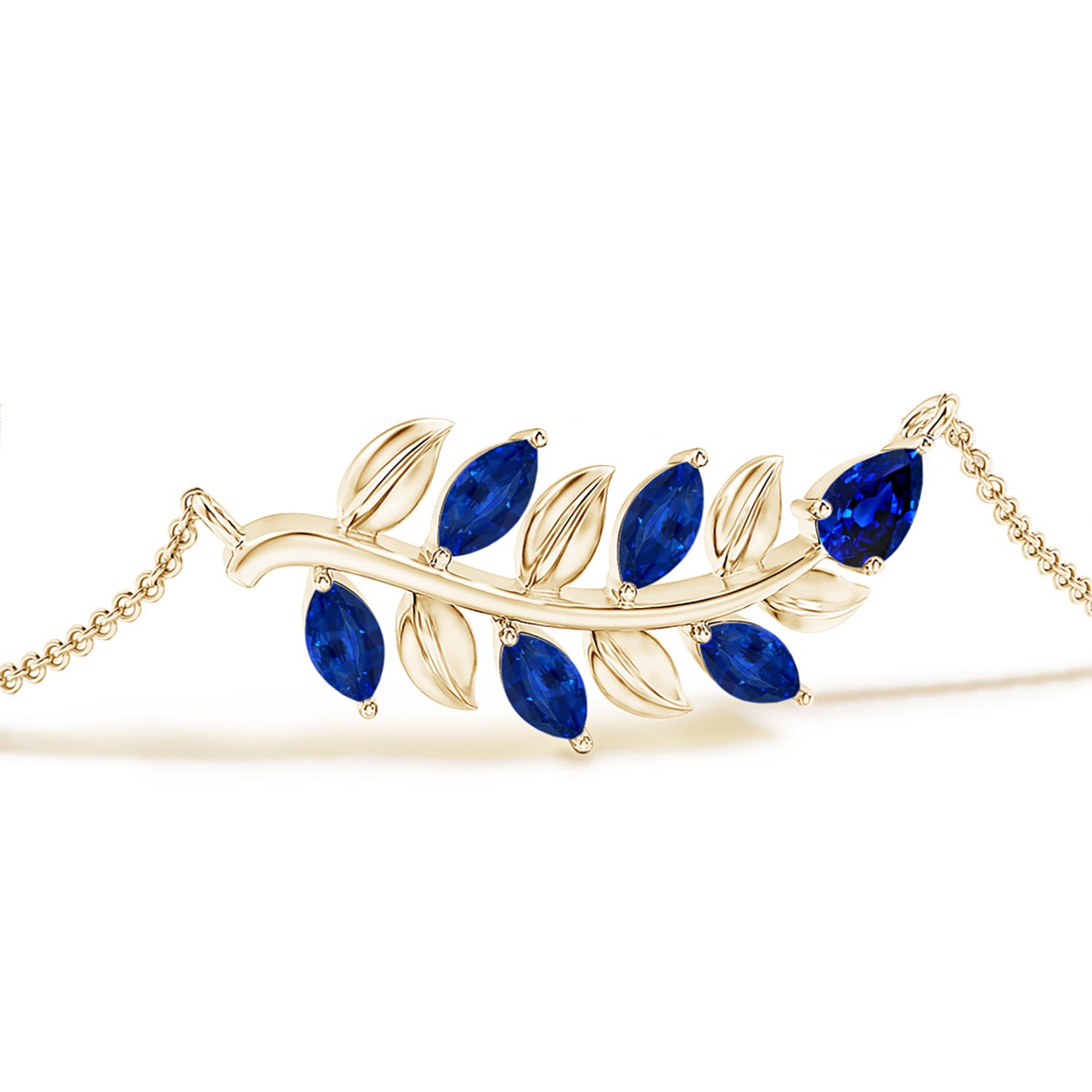 5x3mm AAAA Pear and Marquise Sapphire Olive Branch Bracelet in 18K Yellow Gold