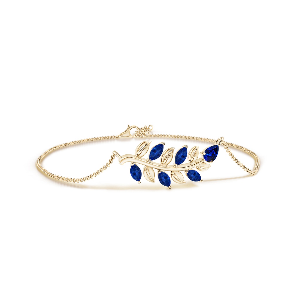 5x3mm AAAA Pear and Marquise Sapphire Olive Branch Bracelet in Yellow Gold