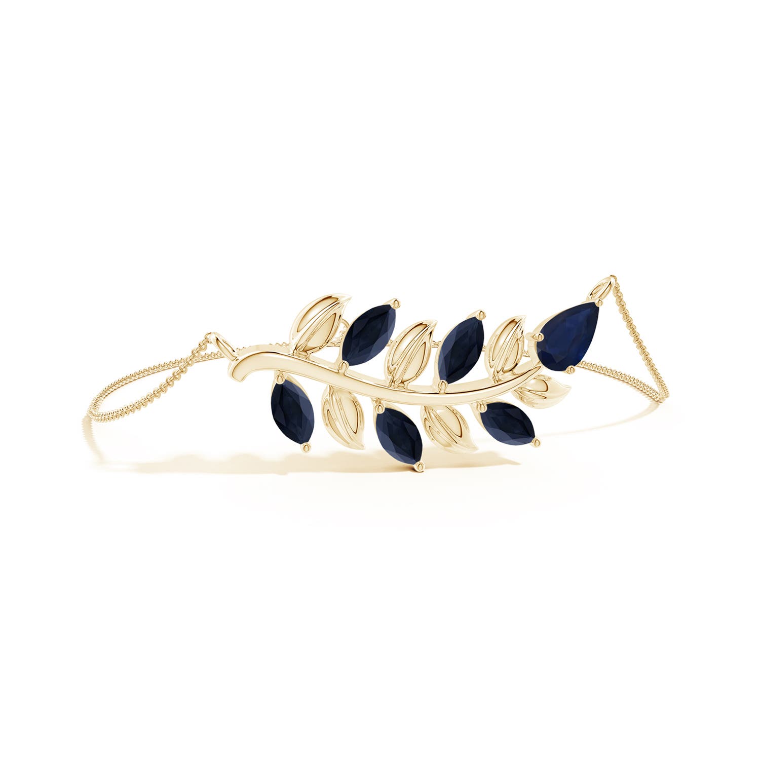 7x5mm A Pear and Marquise Sapphire Olive Branch Bracelet in 18CT Yellow Gold