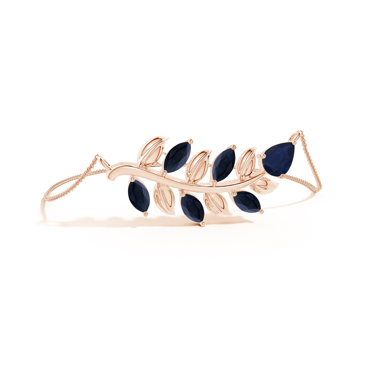 8x6mm A Pear and Marquise Sapphire Olive Branch Bracelet in 18CT Rose Gold
