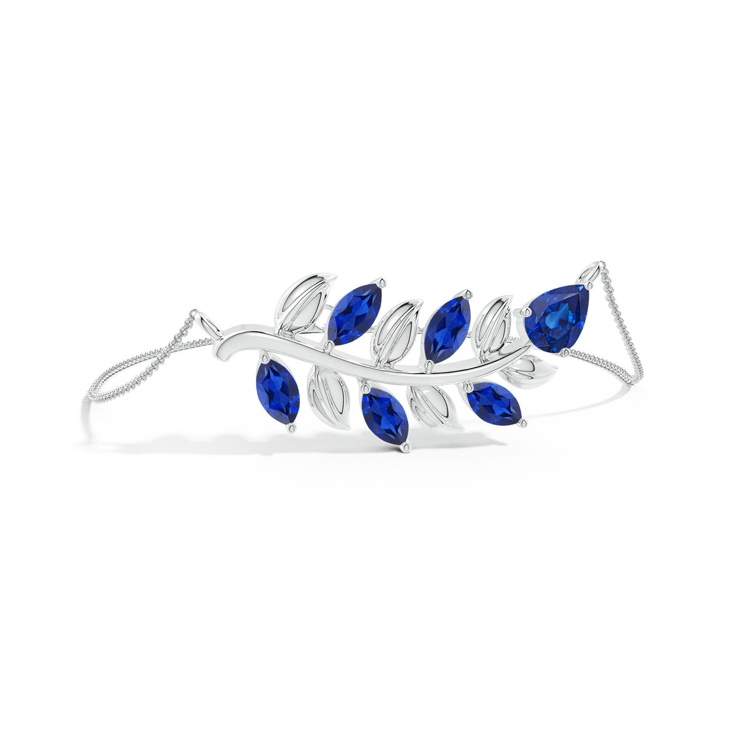8x6mm AAA Pear and Marquise Sapphire Olive Branch Bracelet in 18CT White Gold
