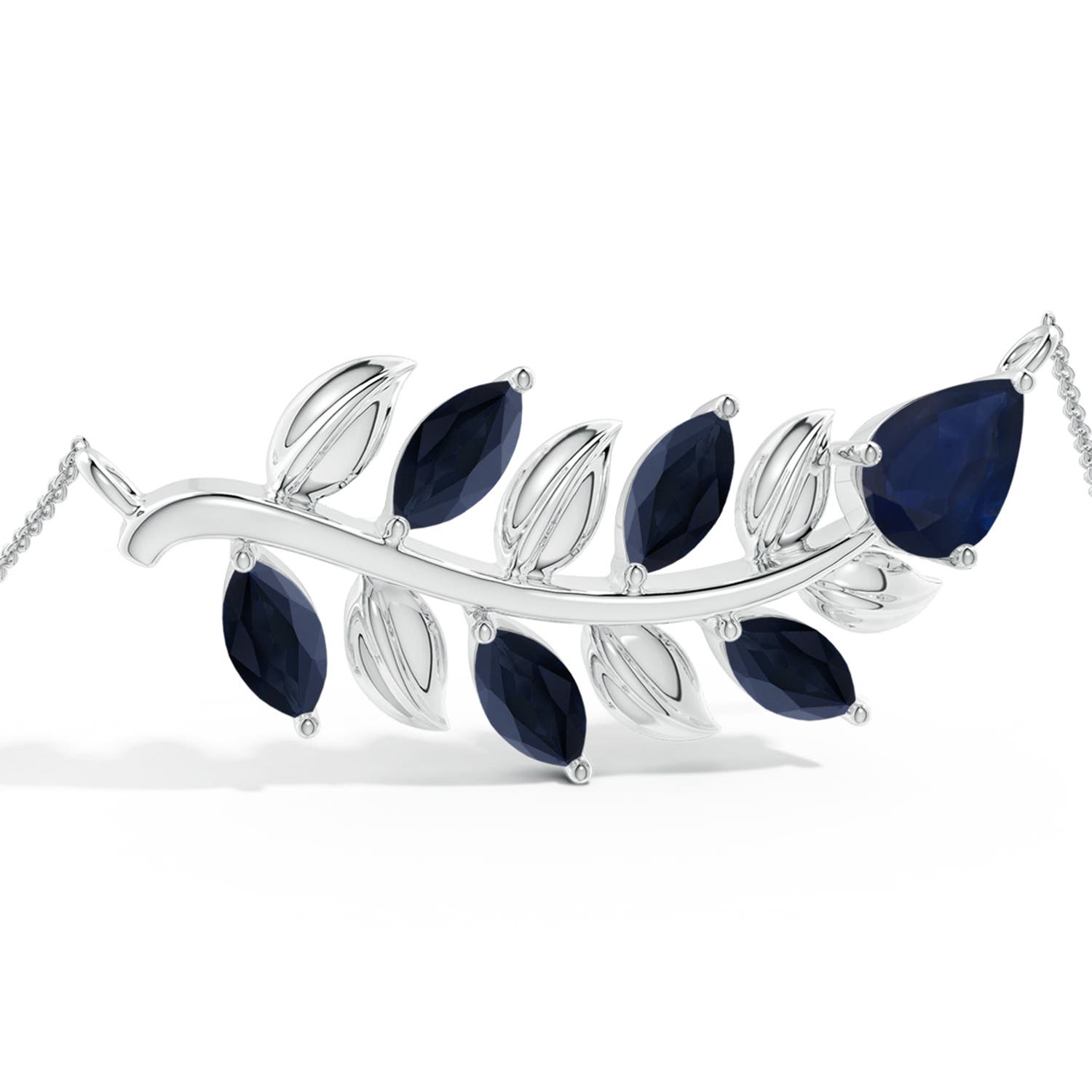 9x7mm A Pear and Marquise Sapphire Olive Branch Bracelet in 18K White Gold