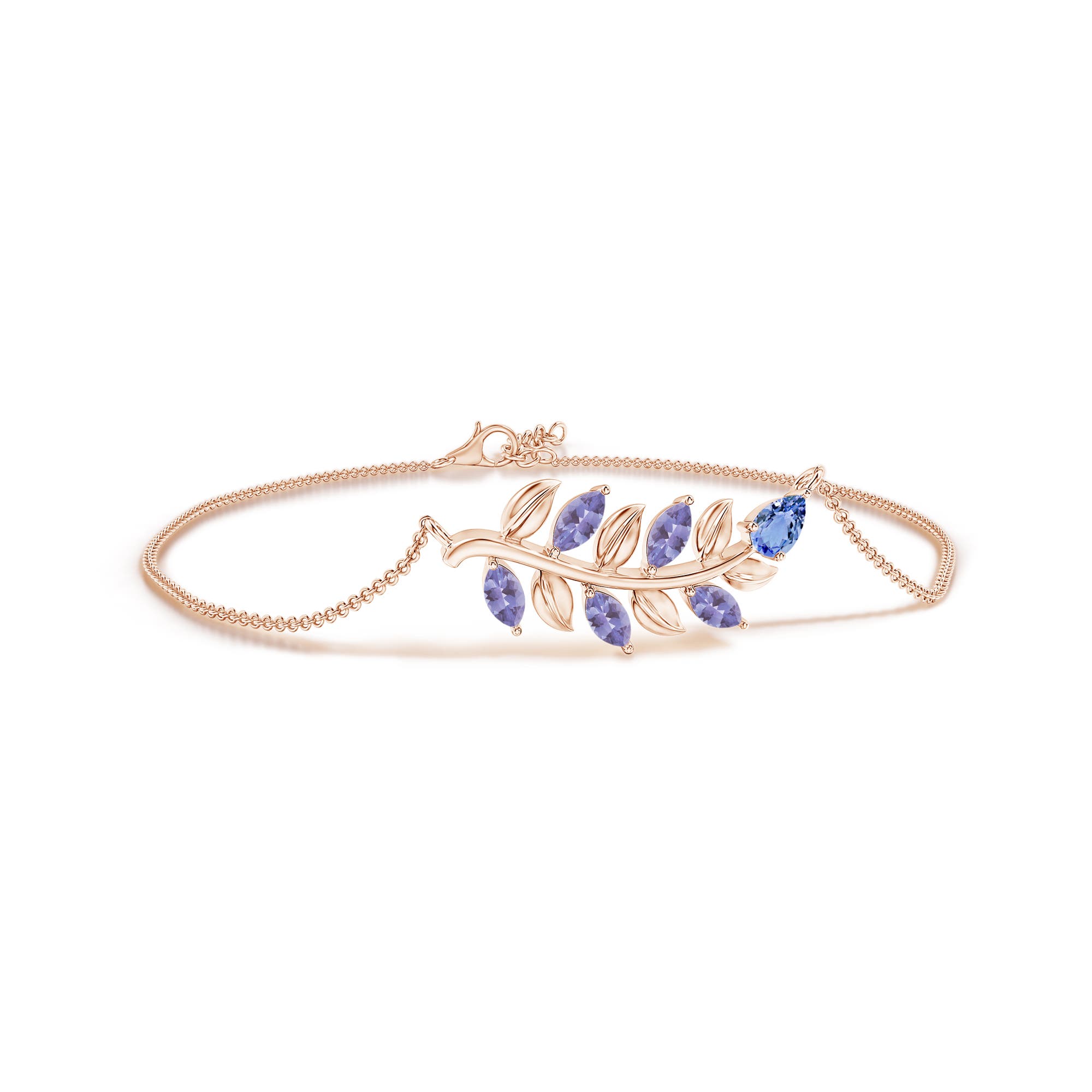 5x3mm A Pear and Marquise Tanzanite Olive Branch Bracelet in Rose Gold