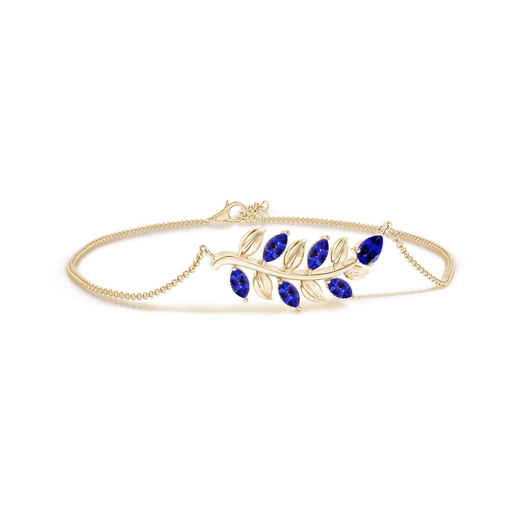 5x3mm AAAA Pear and Marquise Tanzanite Olive Branch Bracelet in Yellow Gold