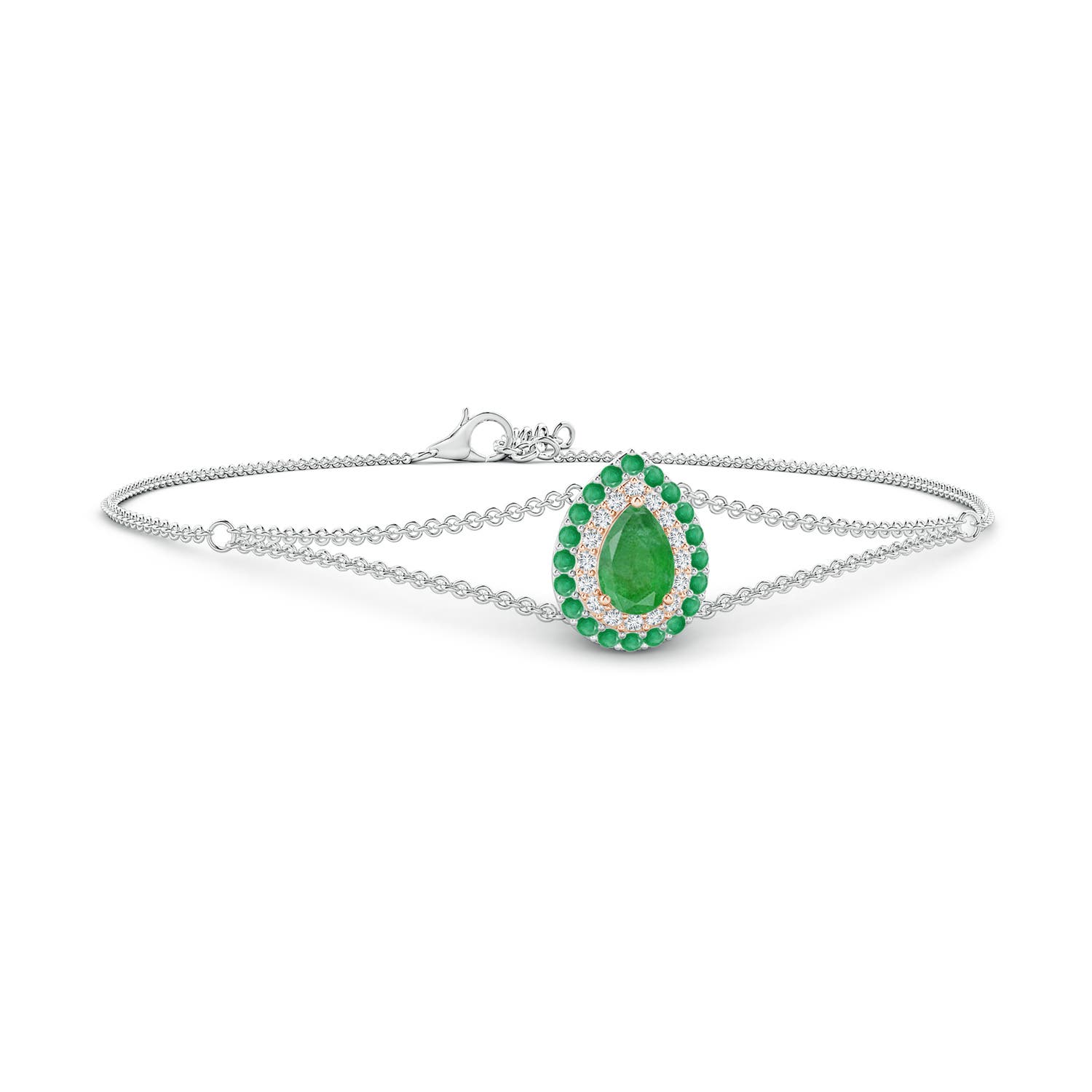6x4mm A Pear-Shaped Emerald Bracelet with Double Halo in White Gold Rose Gold