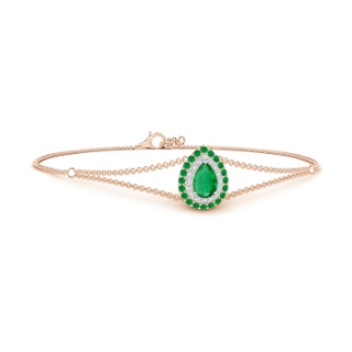 6x4mm AA Pear-Shaped Emerald Bracelet with Double Halo in Rose Gold White Gold