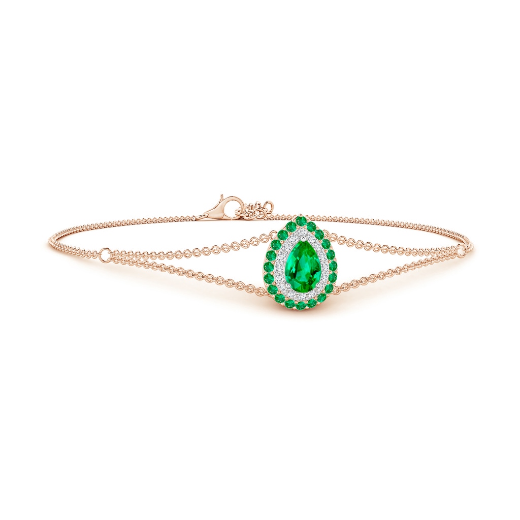 6x4mm AAA Pear-Shaped Emerald Bracelet with Double Halo in Rose Gold White Gold 