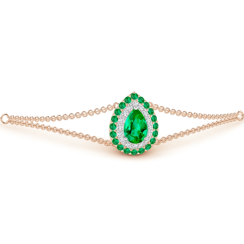 6x4mm AAA Pear-Shaped Emerald Bracelet with Double Halo in Rose Gold White Gold Side 1
