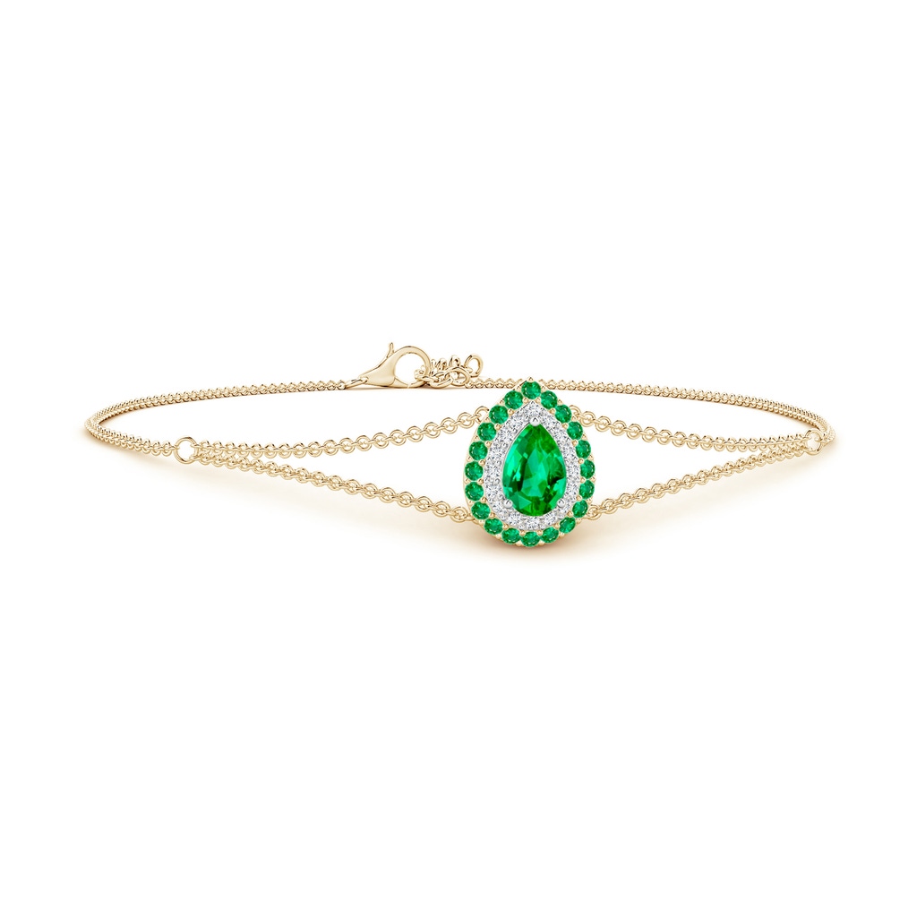 6x4mm AAA Pear-Shaped Emerald Bracelet with Double Halo in Yellow Gold White Gold