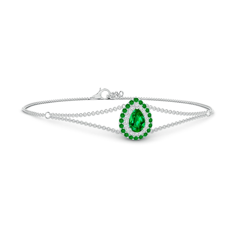 6x4mm AAAA Pear-Shaped Emerald Bracelet with Double Halo in P950 Platinum 