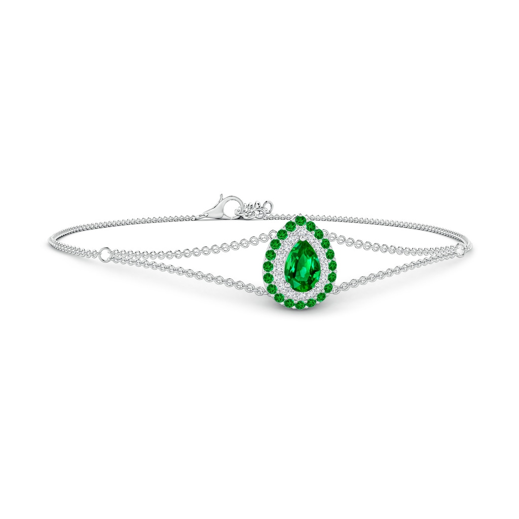 6x4mm AAAA Pear-Shaped Emerald Bracelet with Double Halo in P950 Platinum