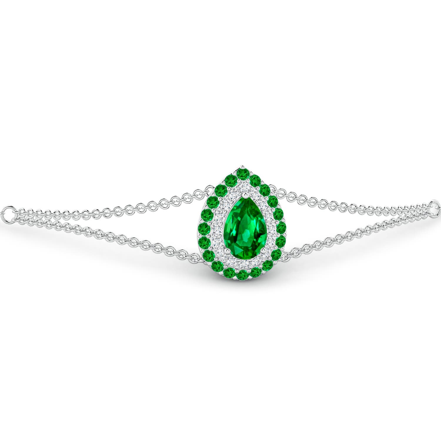 6x4mm AAAA Pear-Shaped Emerald Bracelet with Double Halo in P950 Platinum
