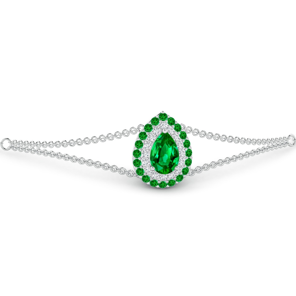 6x4mm AAAA Pear-Shaped Emerald Bracelet with Double Halo in P950 Platinum Side 1