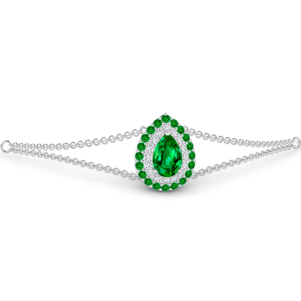 6x4mm AAAA Pear-Shaped Emerald Bracelet with Double Halo in P950 Platinum - side 1