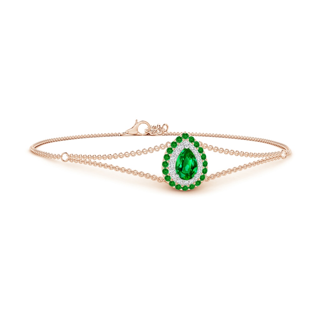 6x4mm AAAA Pear-Shaped Emerald Bracelet with Double Halo in Rose Gold White Gold