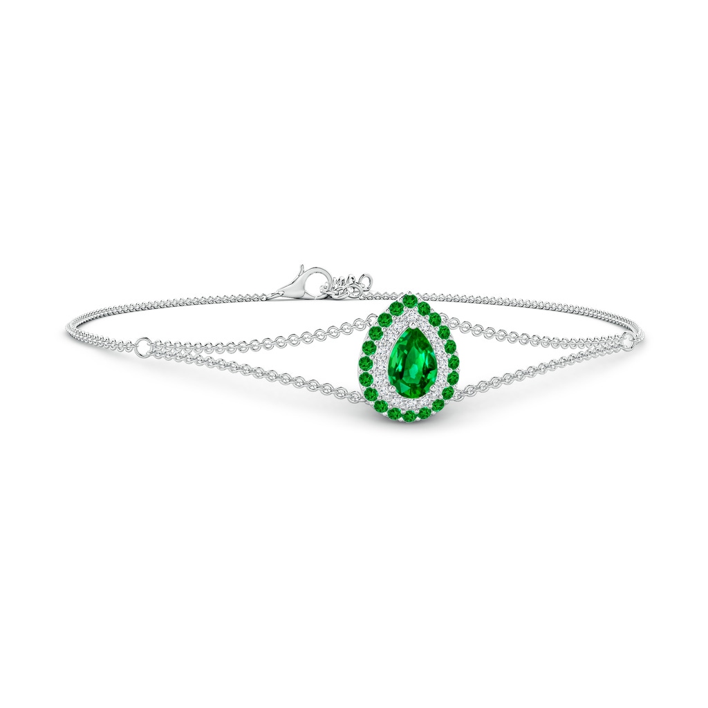6x4mm AAAA Pear-Shaped Emerald Bracelet with Double Halo in White Gold