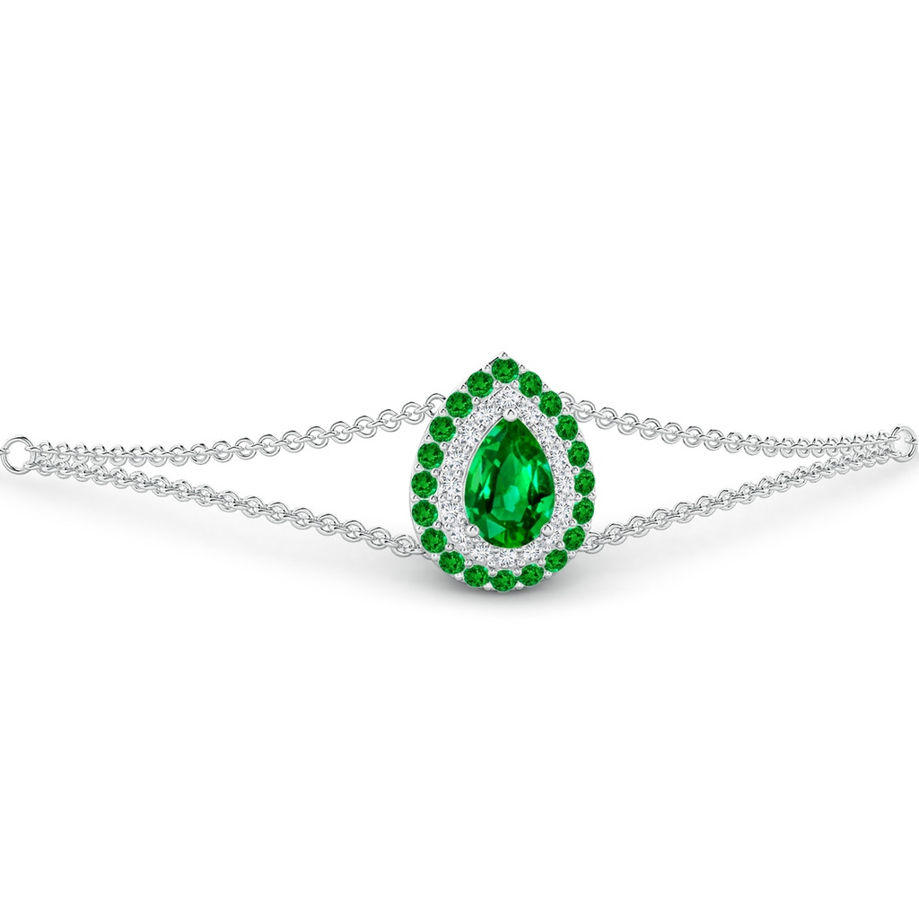 6x4mm AAAA Pear-Shaped Emerald Bracelet with Double Halo in White Gold - side 1