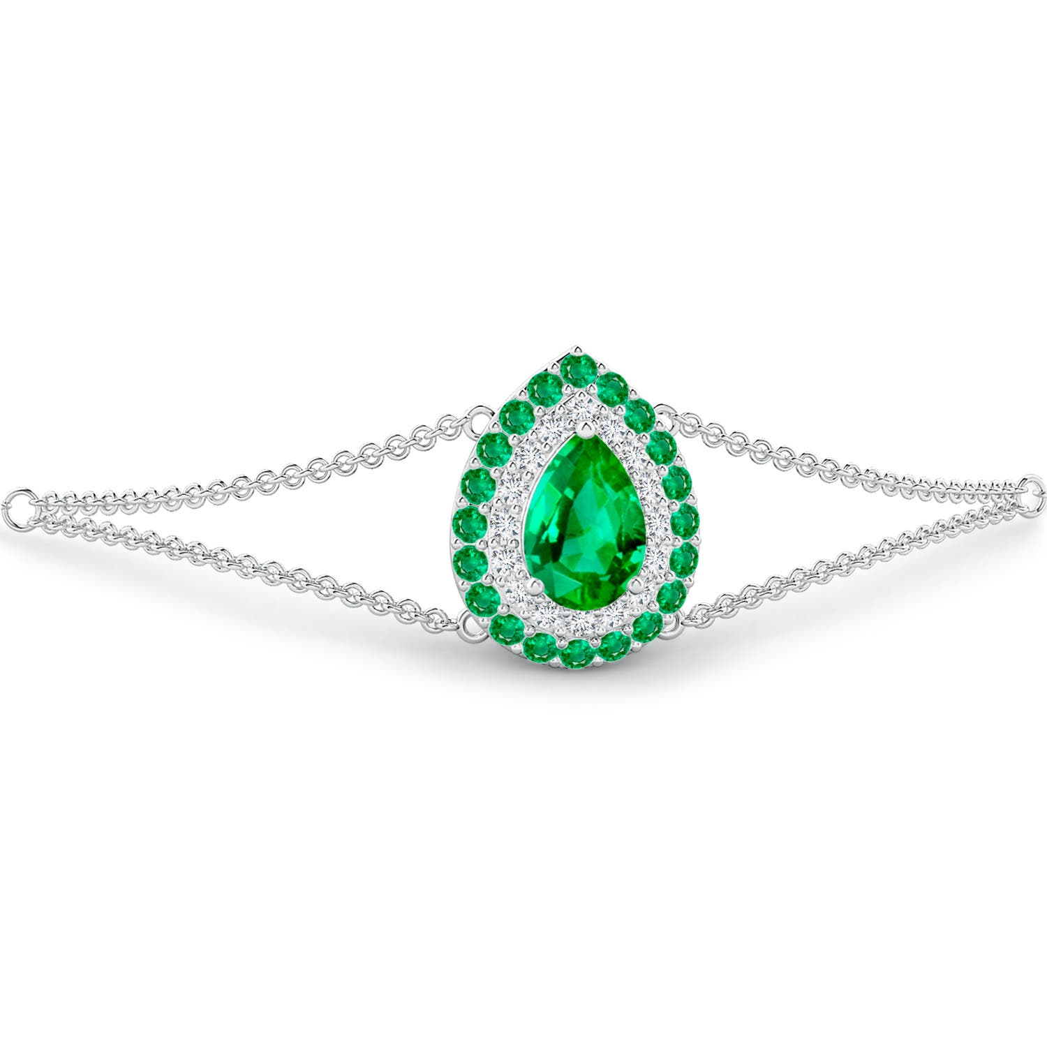 7x5mm AAA Pear-Shaped Emerald Bracelet with Double Halo in P950 Platinum