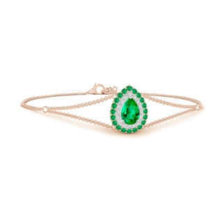 7x5mm AAA Pear-Shaped Emerald Bracelet with Double Halo in Rose Gold White Gold