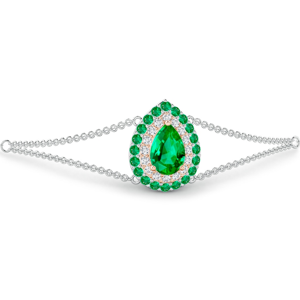 7x5mm AAA Pear-Shaped Emerald Bracelet with Double Halo in White Gold Rose Gold Side 1