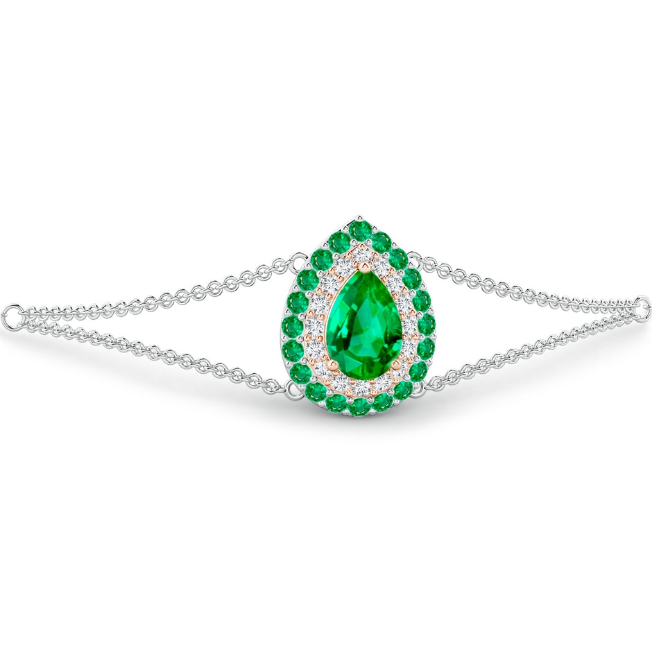 7x5mm AAA Pear-Shaped Emerald Bracelet with Double Halo in White Gold Rose Gold side 1