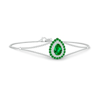7x5mm AAAA Pear-Shaped Emerald Bracelet with Double Halo in P950 Platinum