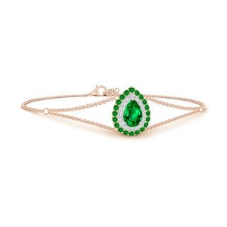 7x5mm AAAA Pear-Shaped Emerald Bracelet with Double Halo in Rose Gold White Gold