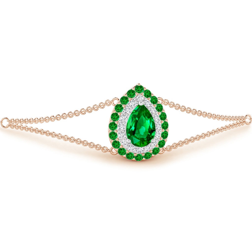 7x5mm AAAA Pear-Shaped Emerald Bracelet with Double Halo in Rose Gold White Gold Side 1