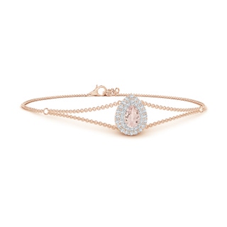 6x4mm AA Pear-Shaped Morganite Bracelet with Double Halo in Rose Gold White Gold