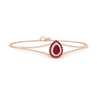 6x4mm AA Pear-Shaped Ruby Bracelet with Double Halo in 10K Rose Gold 10K White Gold