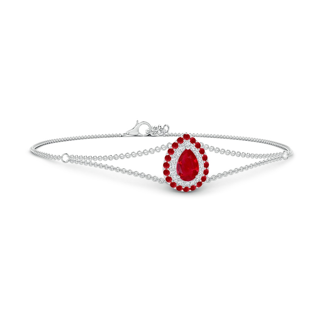 6x4mm AAA Pear-Shaped Ruby Bracelet with Double Halo in P950 Platinum