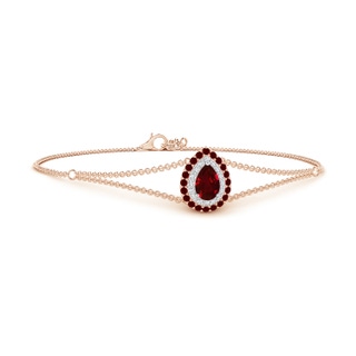 6x4mm AAAA Pear-Shaped Ruby Bracelet with Double Halo in 9K Rose Gold 9K White Gold