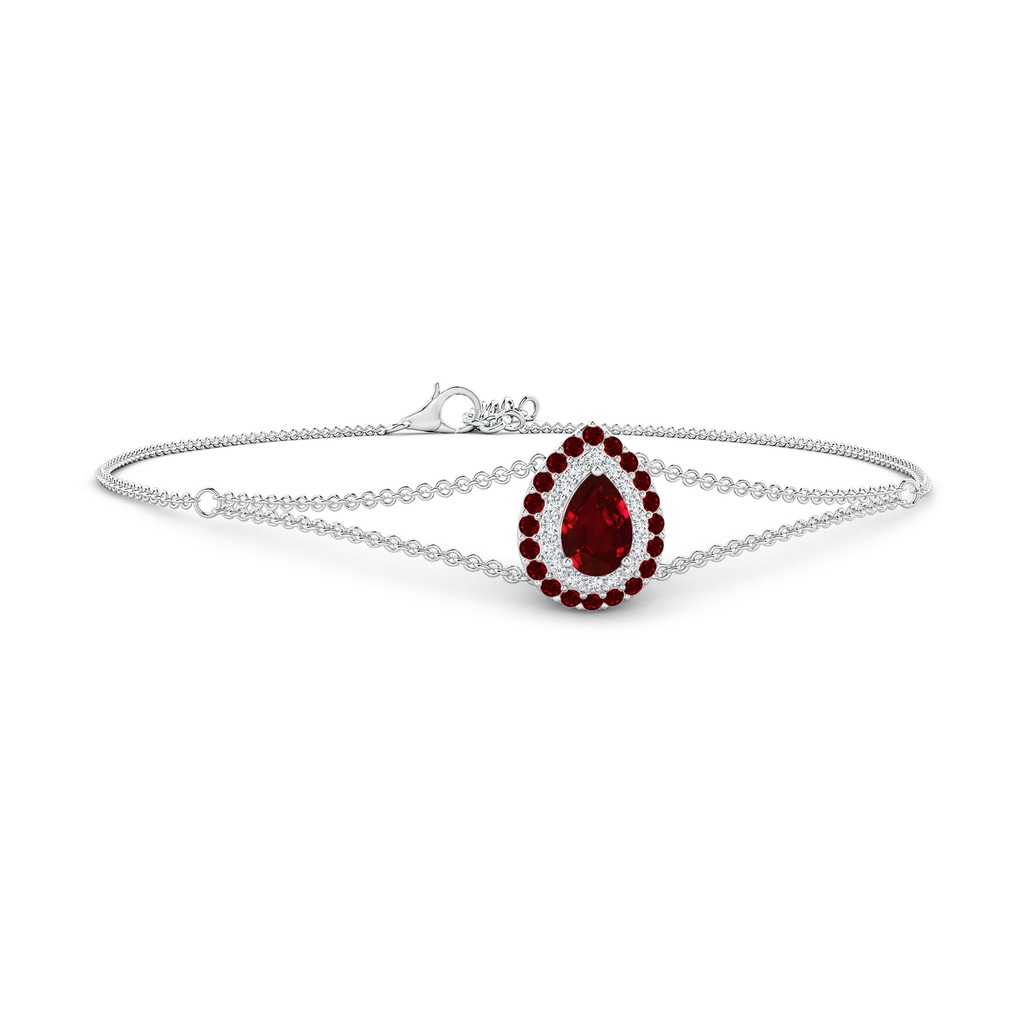 6x4mm AAAA Pear-Shaped Ruby Bracelet with Double Halo in P950 Platinum