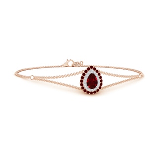 6x4mm AAAA Pear-Shaped Ruby Bracelet with Double Halo in Rose Gold White Gold