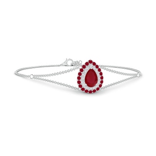 7x5mm AA Pear-Shaped Ruby Bracelet with Double Halo in P950 Platinum