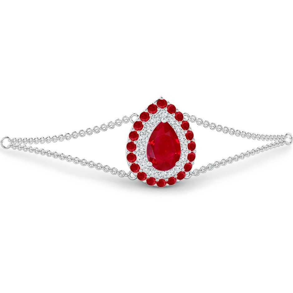 7x5mm AAA Pear-Shaped Ruby Bracelet with Double Halo in 9K White Gold side 1